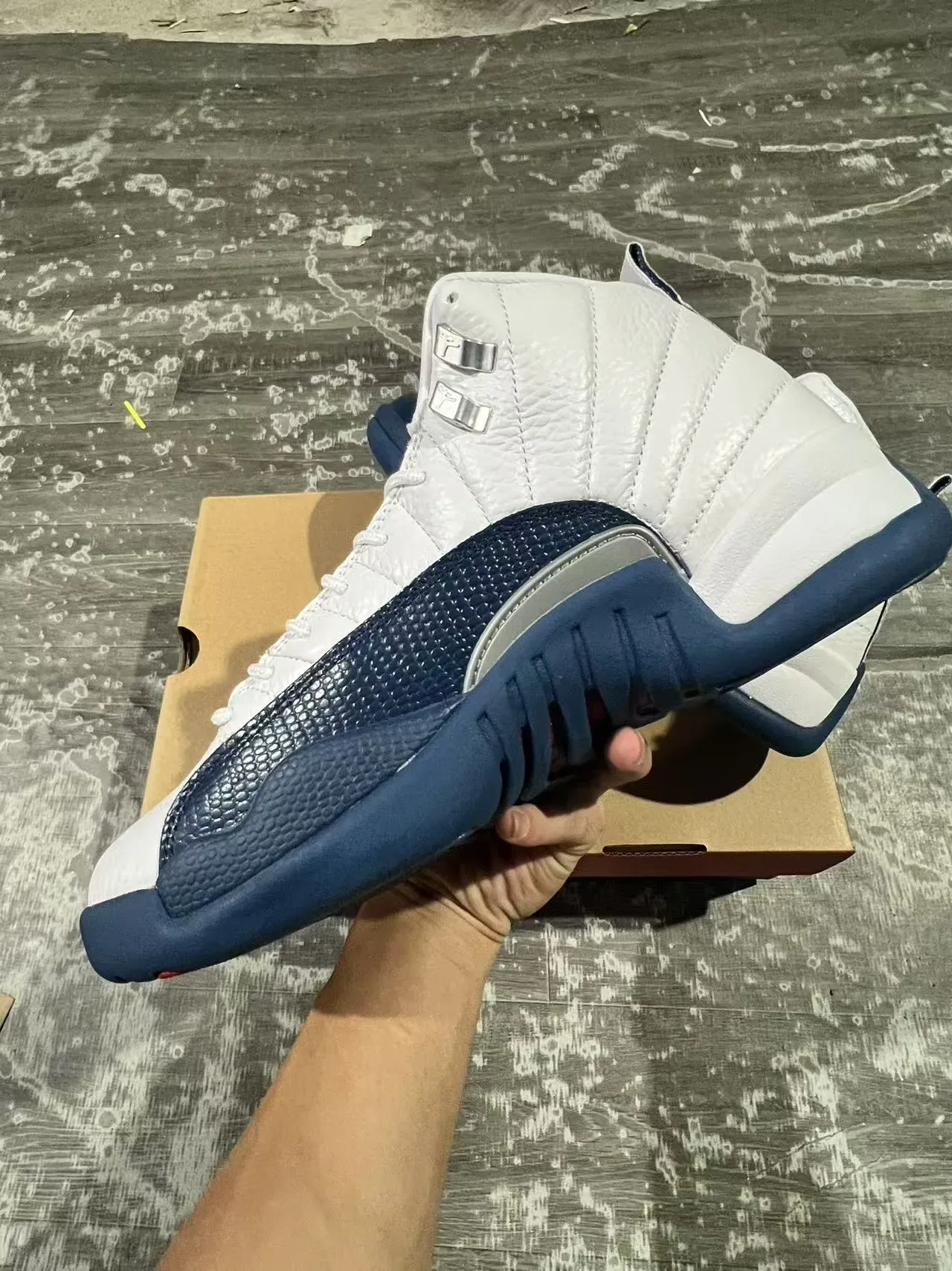 Air Jordan 12 Zapatos de Baloncesto Blanco Navy Cuero 5