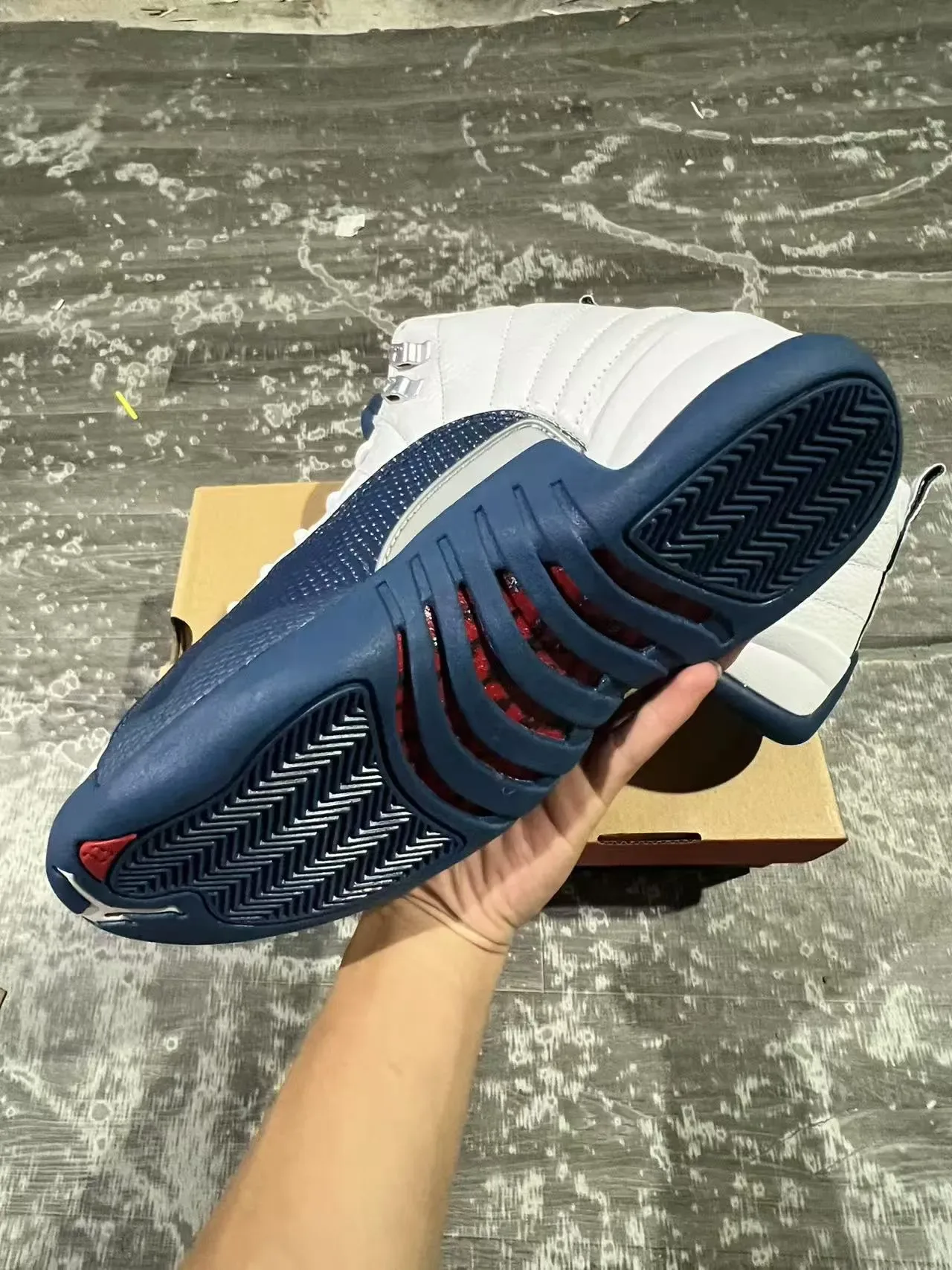 Air Jordan 12 Zapatos de Baloncesto Blanco Navy Cuero 6