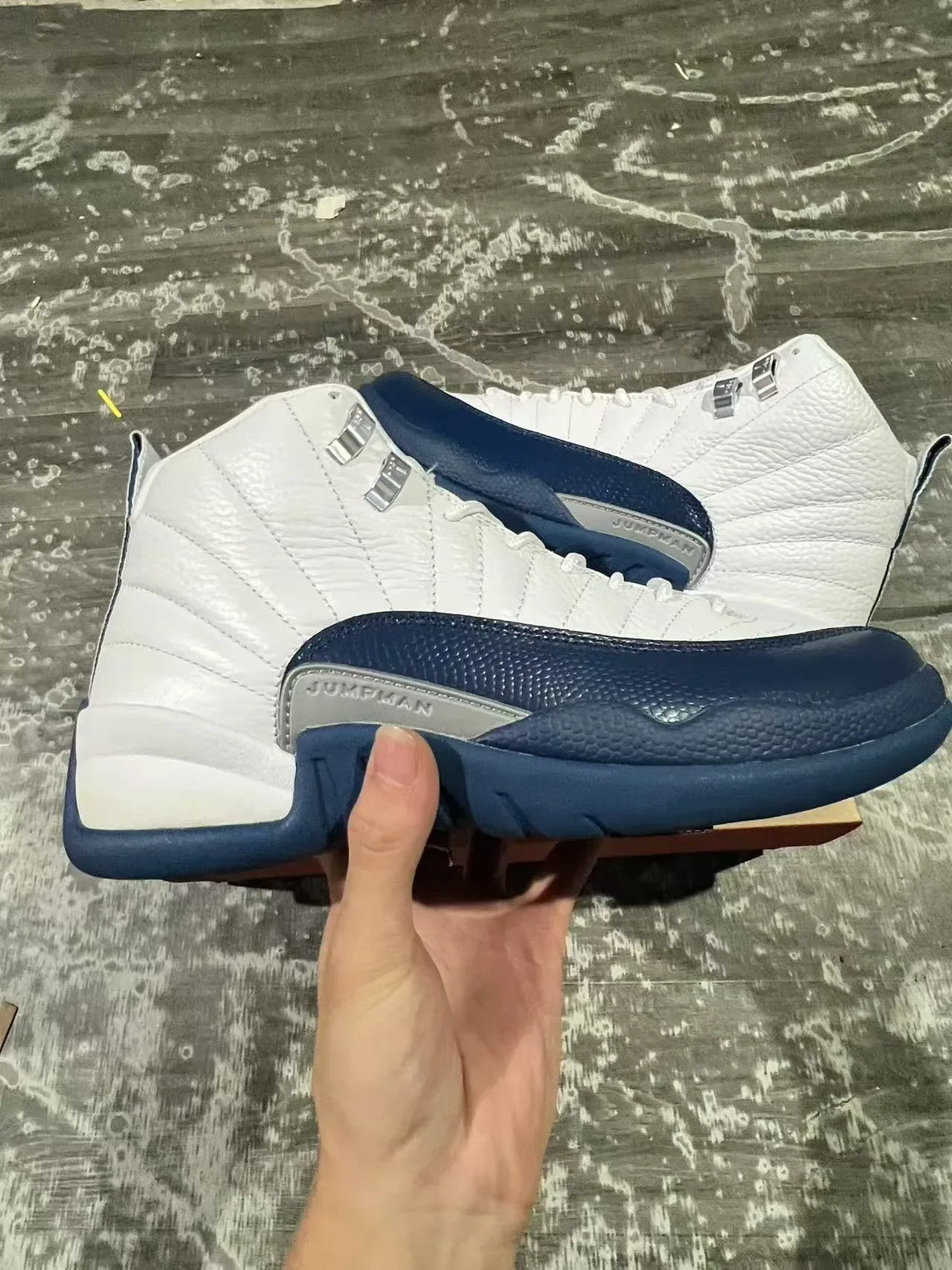 Air Jordan 12 Zapatos de Baloncesto Blanco Navy Cuero 7