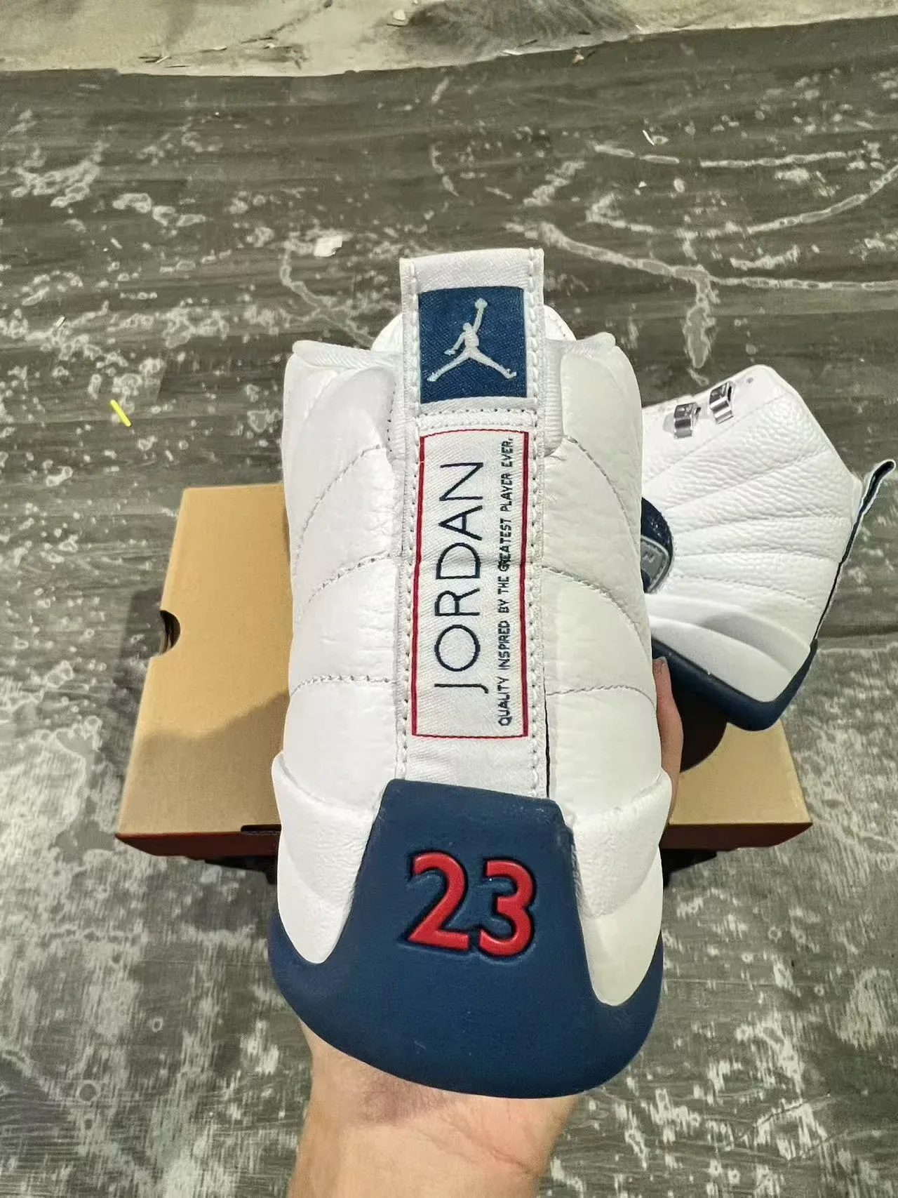 Air Jordan 12 Zapatos de Baloncesto Blanco Navy Cuero 8