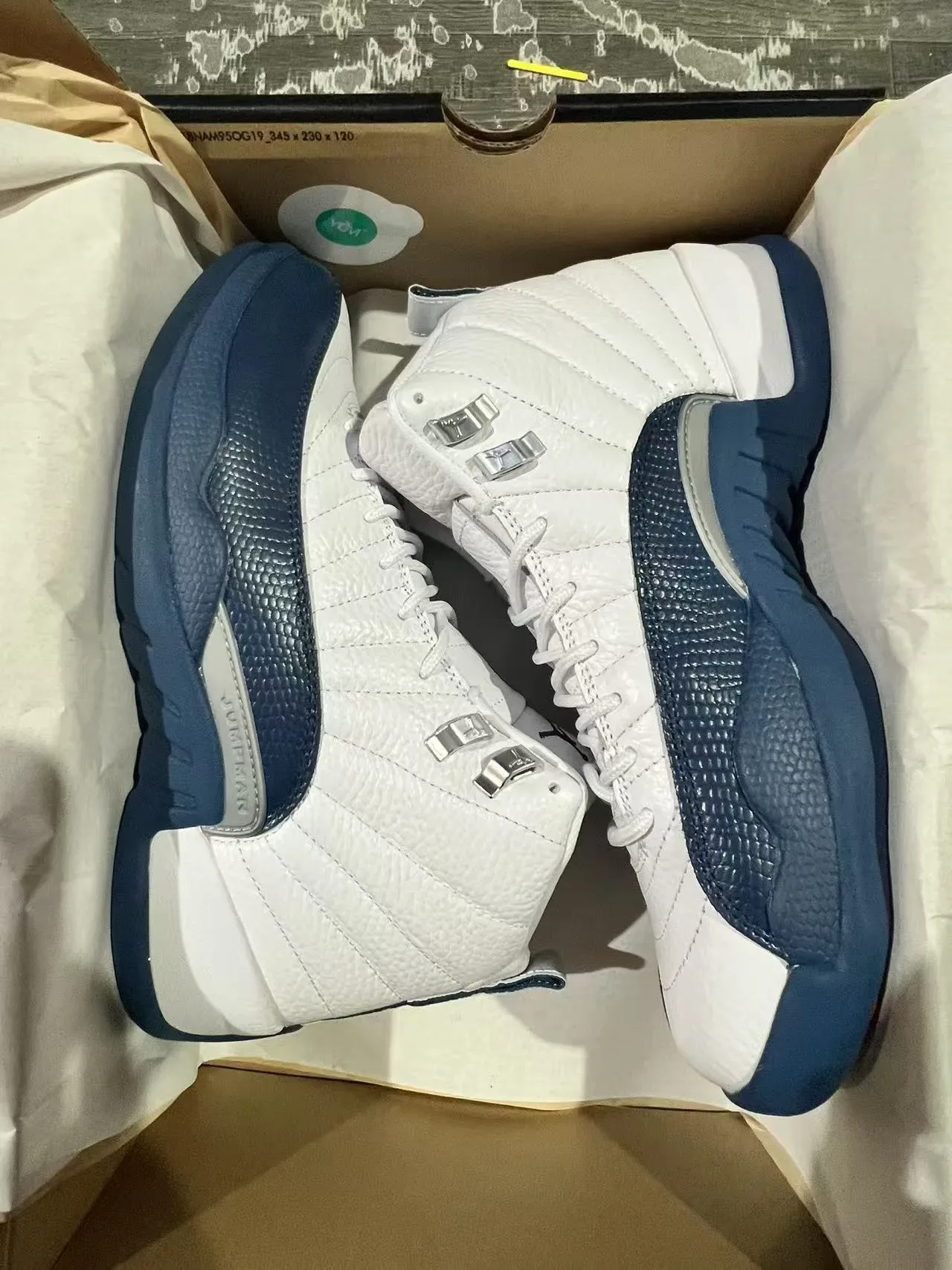 Air Jordan 12 Zapatos de Baloncesto Blanco Navy Cuero 9