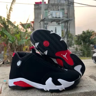 Air Jordan 14 Preto Vermelho Branco Tênis de Basquete