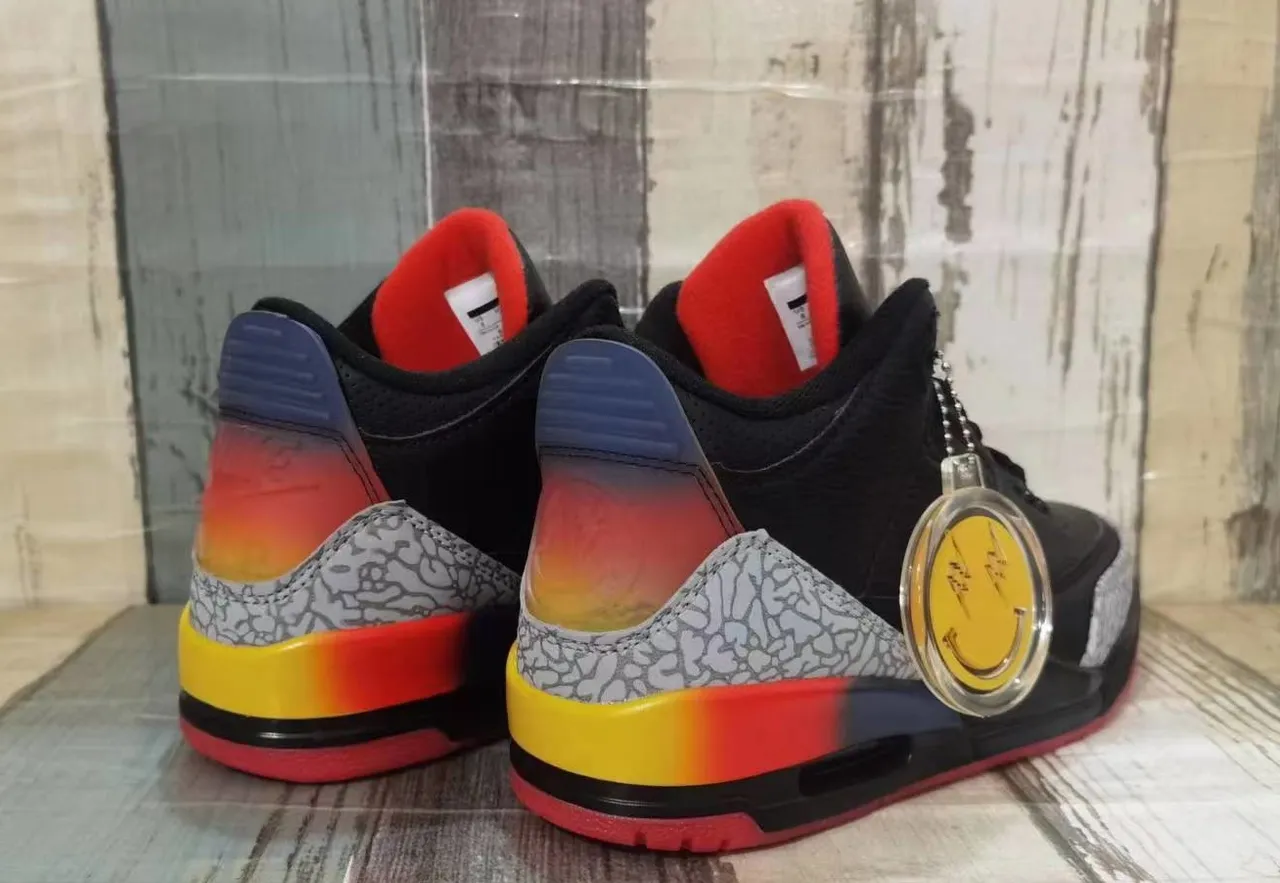 Air Jordan 3 Chaussures de Basketball Noir Ciment Rouge Jaune 5