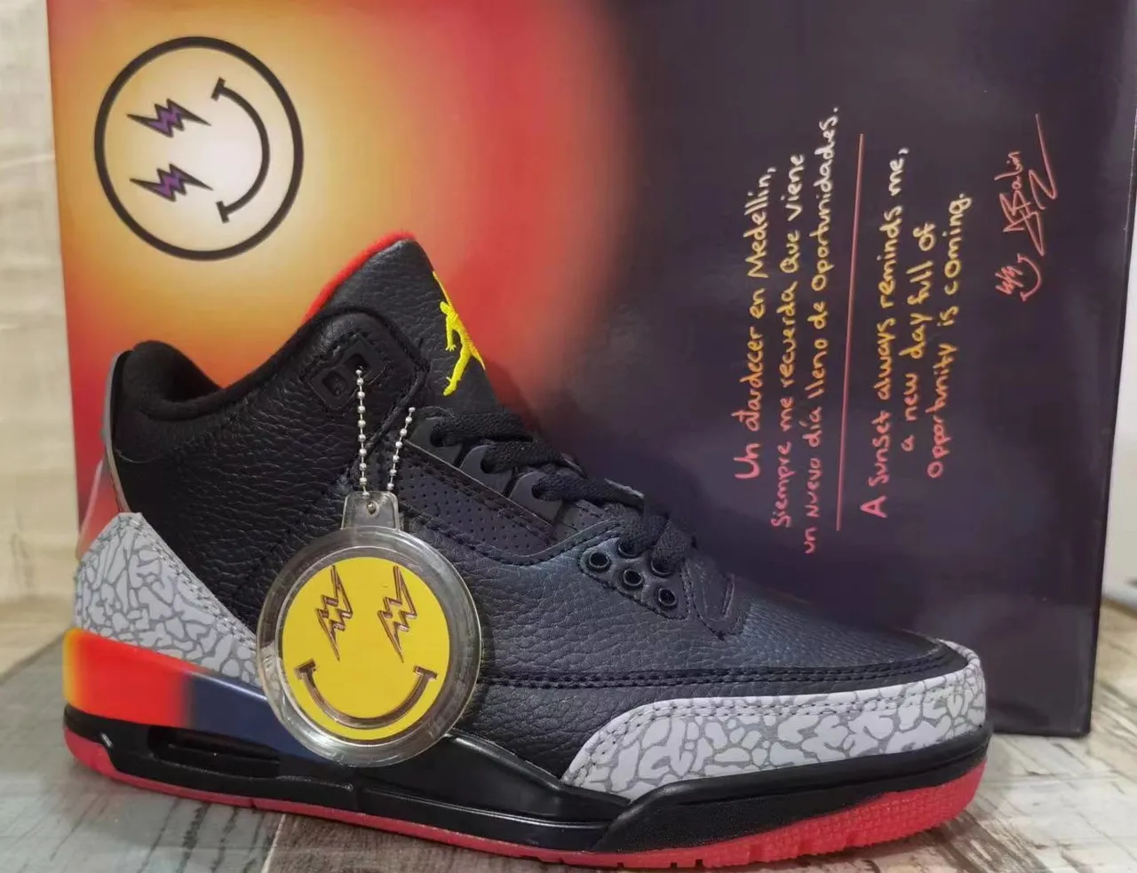 Air Jordan 3 Chaussures de Basketball Noir Ciment Rouge Jaune 6
