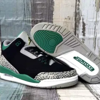 Air Jordan 3 黑色绿色水泥大象印花篮球鞋