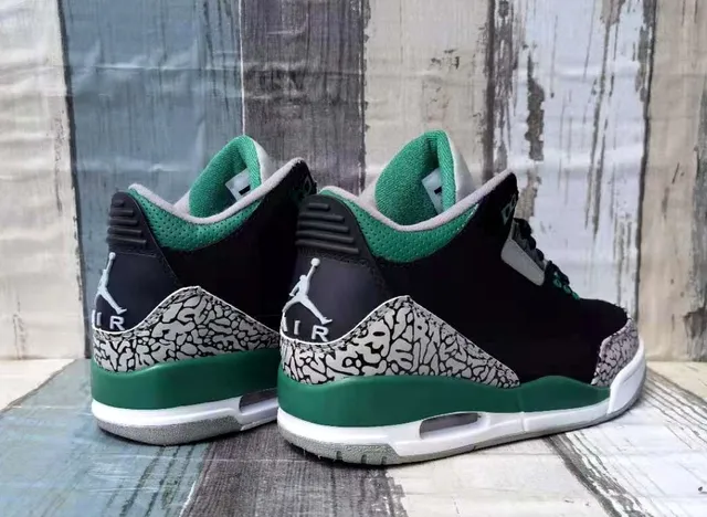 Air Jordan 3 Black Green Cement Elephant Print Basketball Shoes 2