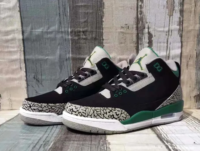 Air Jordan 3 Black Green Cement Elephant Print Basketball Shoes 3