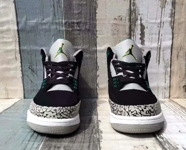 Air Jordan 3 Black Green Cement Elephant Print Basketball Shoes 4
