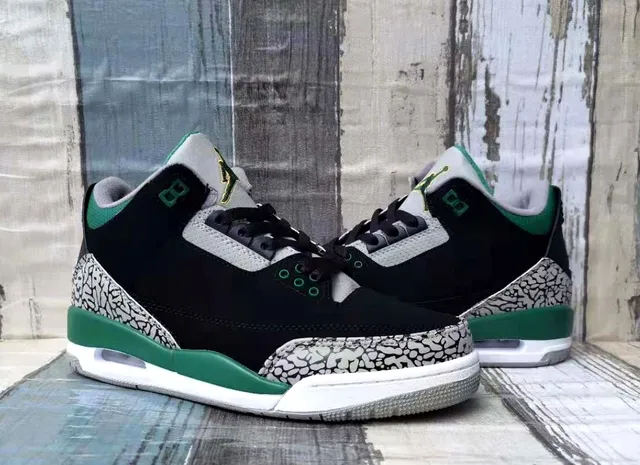 Air Jordan 3 Black Green Cement Elephant Print Basketball Shoes 5