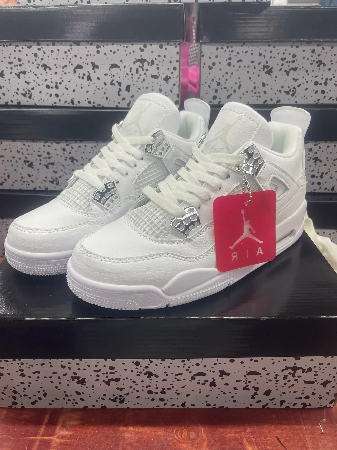 Air Jordan 4 সব সাদা মেটালিক লেস লক বাস্কেটবল জুতা 7