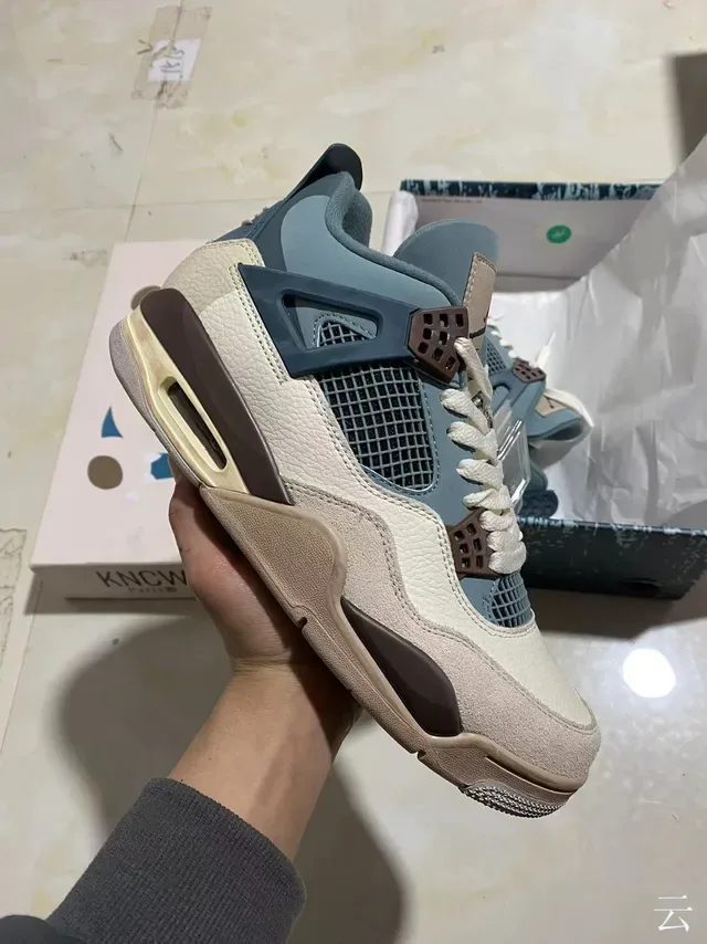 Air Jordan 4 Beige Blue Brown Zapatos de baloncesto 3
