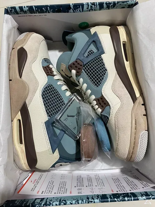 Air Jordan 4 Beige Blue Brown Zapatos de baloncesto 10