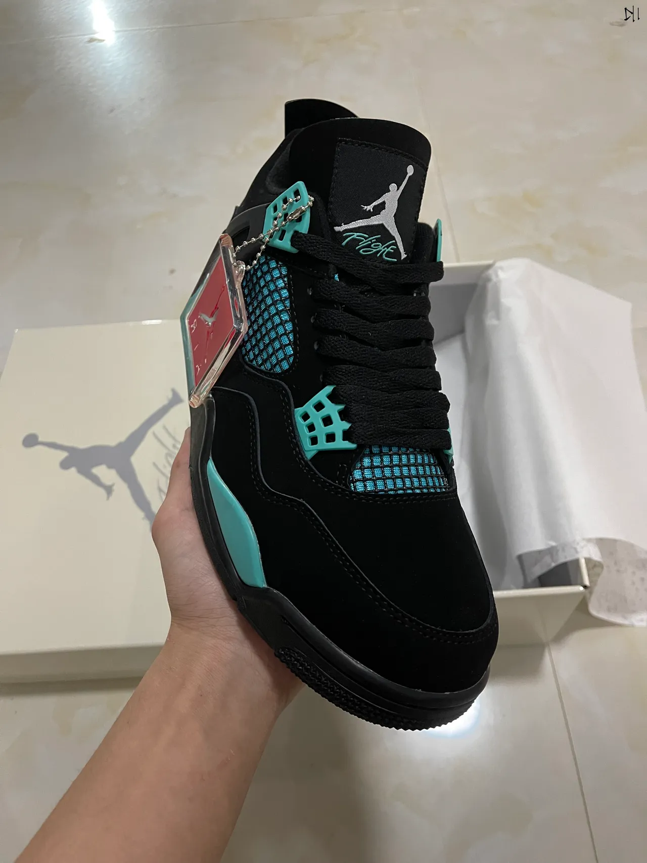 Tênis de basquete Air Jordan 4 preto turquesa 2