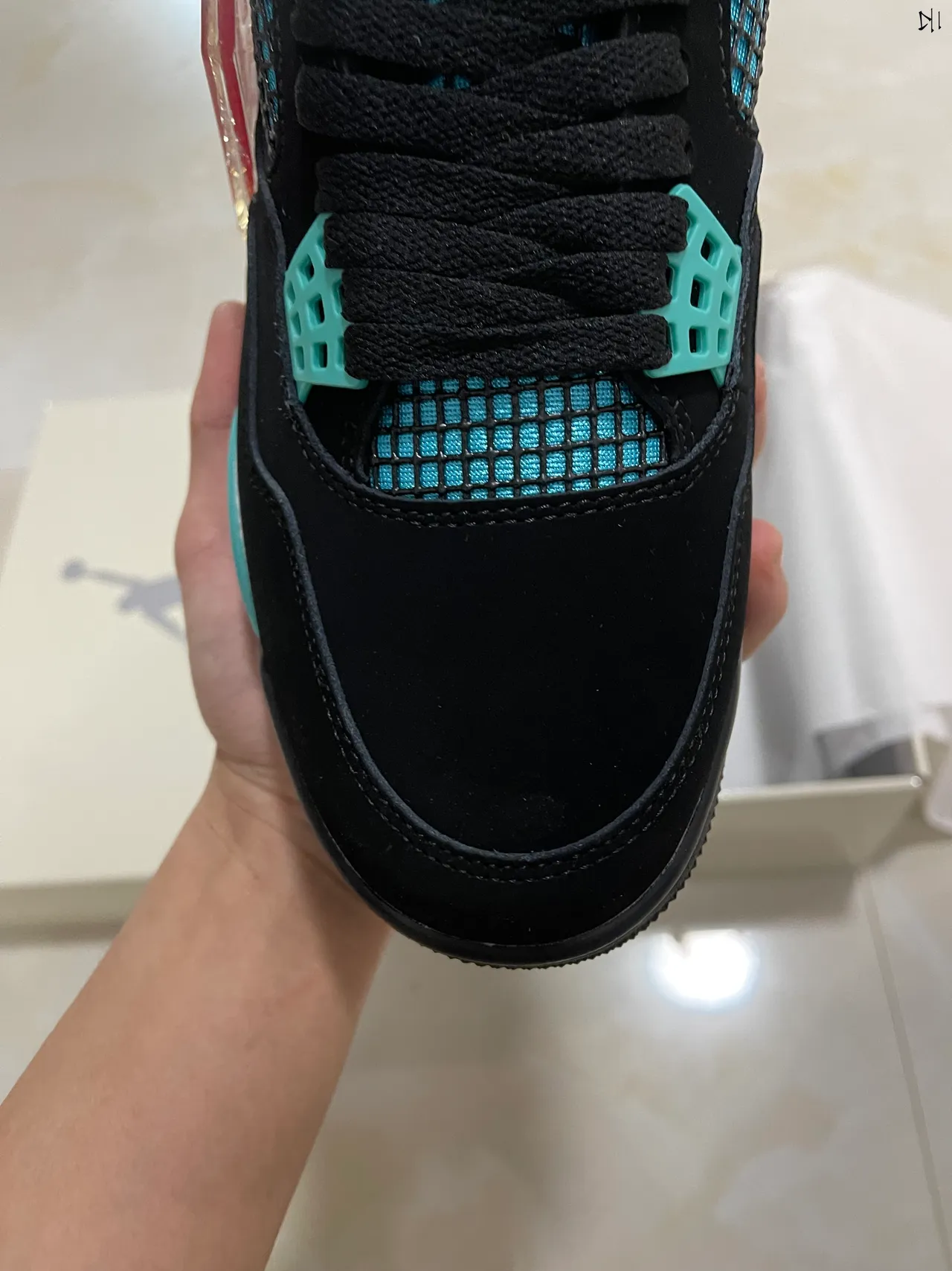 Tênis de basquete Air Jordan 4 preto turquesa 3