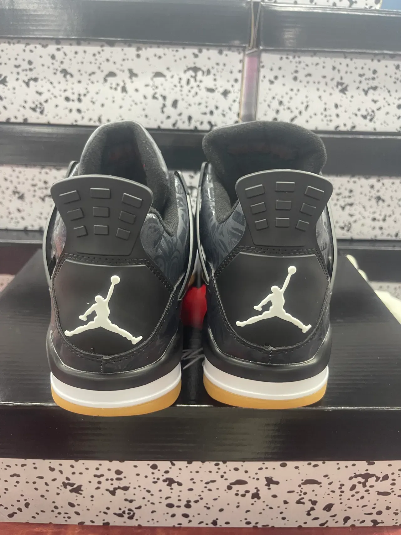Air Jordan 4 أحذية كرة السلة أسود أبيض عالية الظهر جلد لامع براق 5