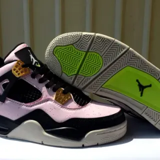 Air Jordan 4 Rosa Preto Dourado Verde Lima Tênis de Basquete