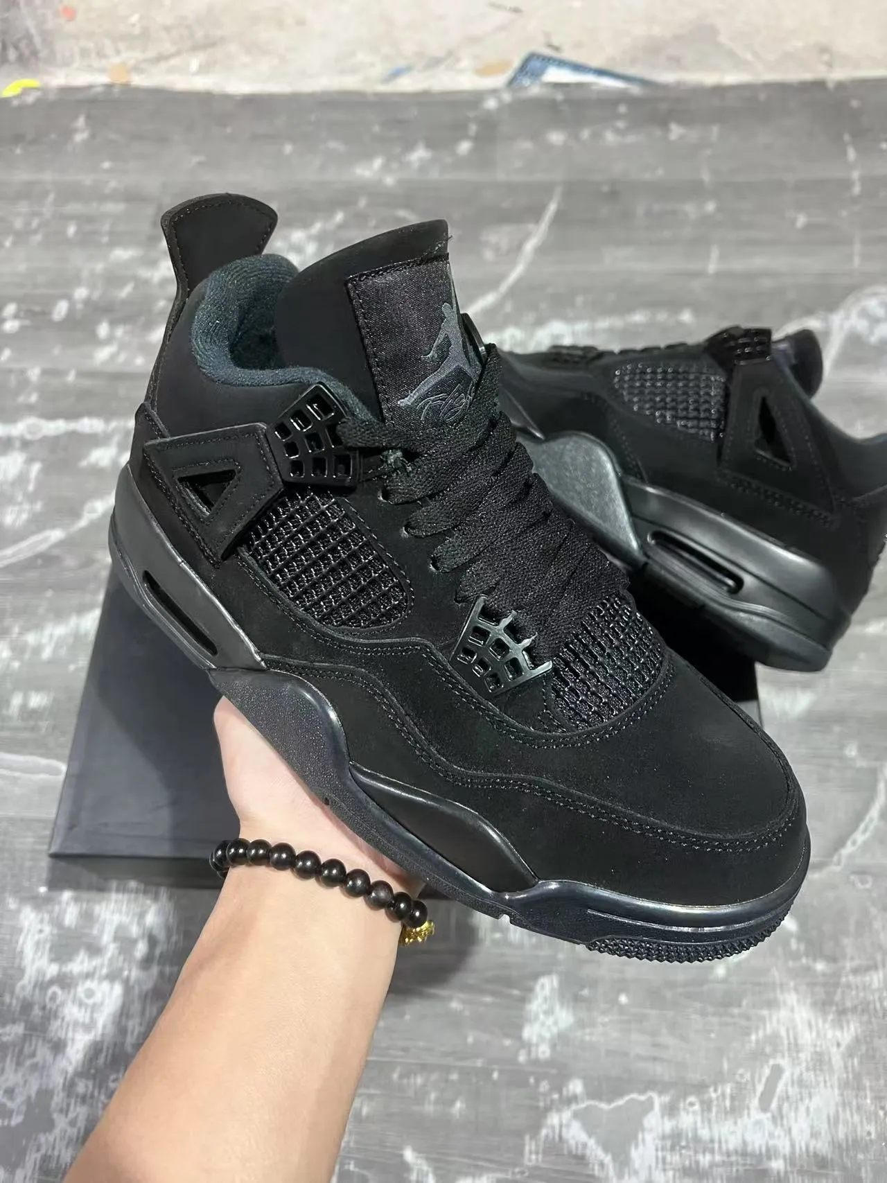 Air Jordan 4 Retro একরঙা কালো বাস্কেটবল জুতো 2