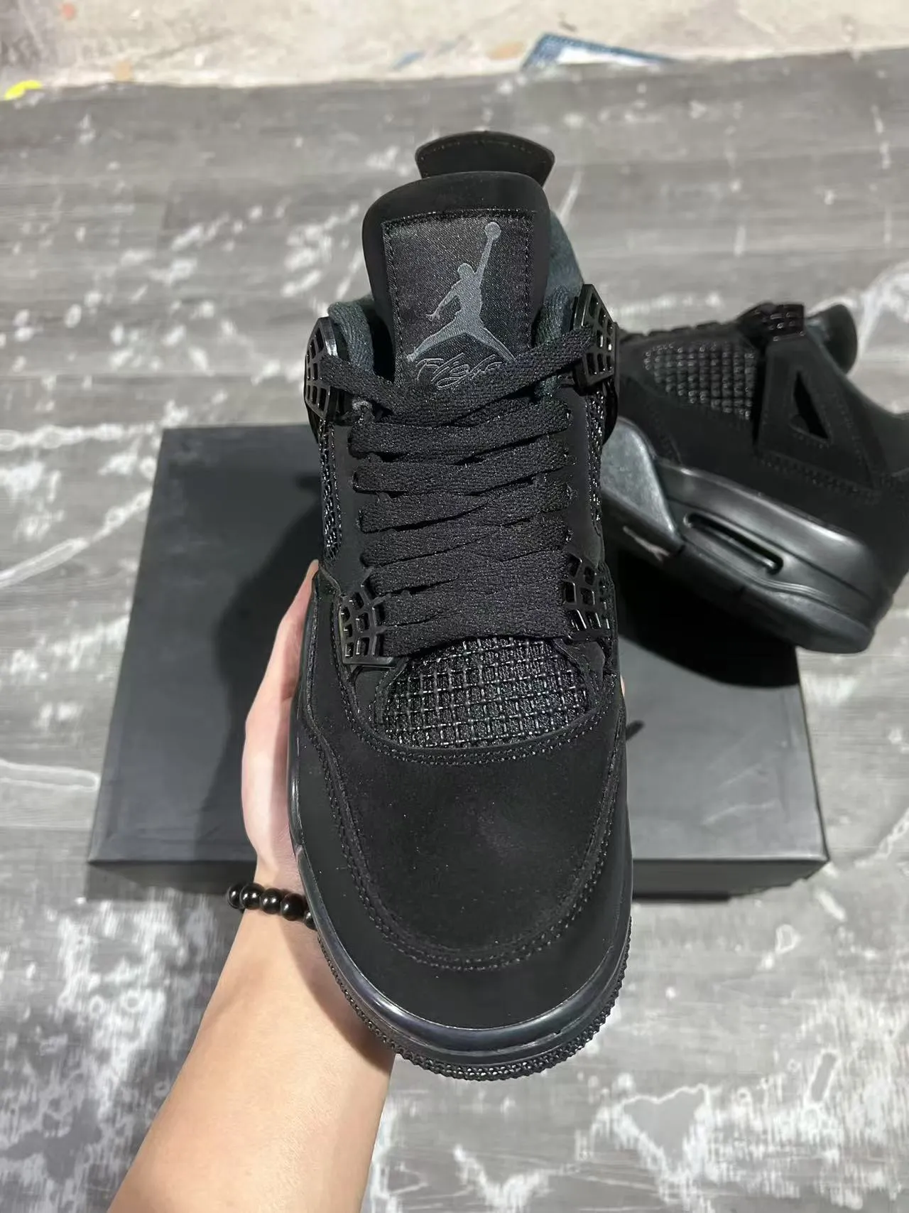 Air Jordan 4 Retro একরঙা কালো বাস্কেটবল জুতো 3