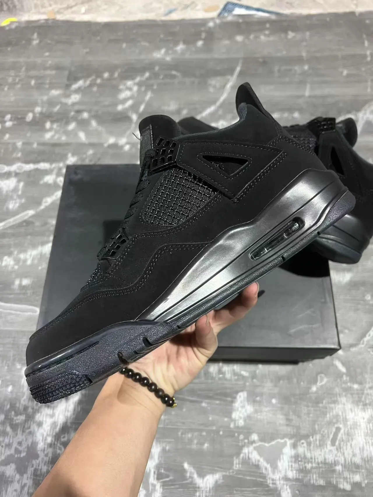 Air Jordan 4 Retro একরঙা কালো বাস্কেটবল জুতো 5