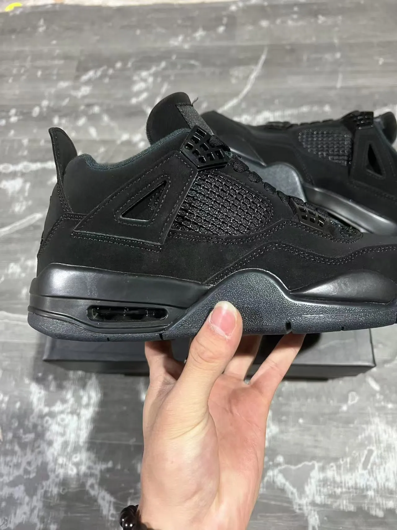 Air Jordan 4 Retro একরঙা কালো বাস্কেটবল জুতো 7