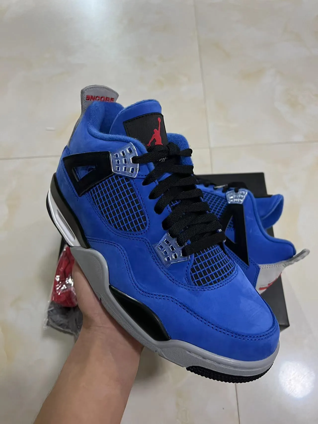 Air Jordan 4 Azul Real Ante Malla Zapatos de Baloncesto High-Top 2