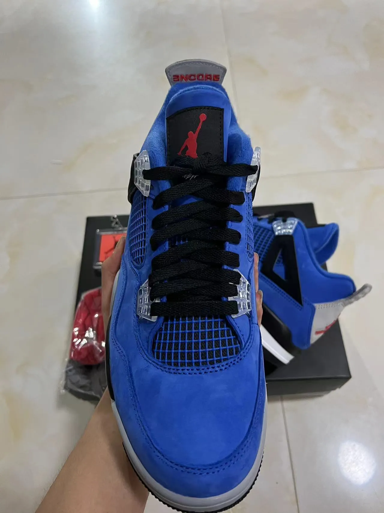 Air Jordan 4 Azul Real Ante Malla Zapatos de Baloncesto High-Top 3