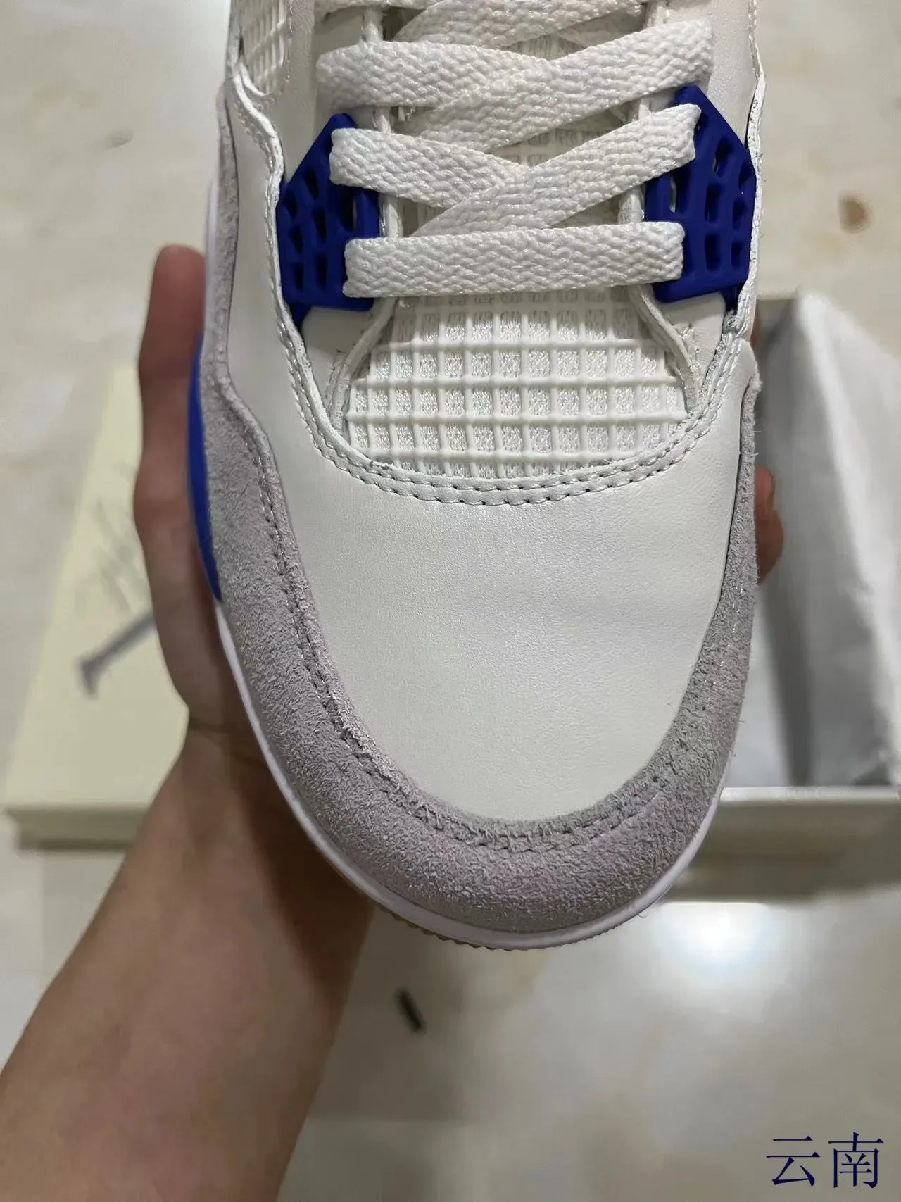 Air Jordan 4 Blanc/Bleu Royal/Gris/Gomme Chaussures de basketball 3