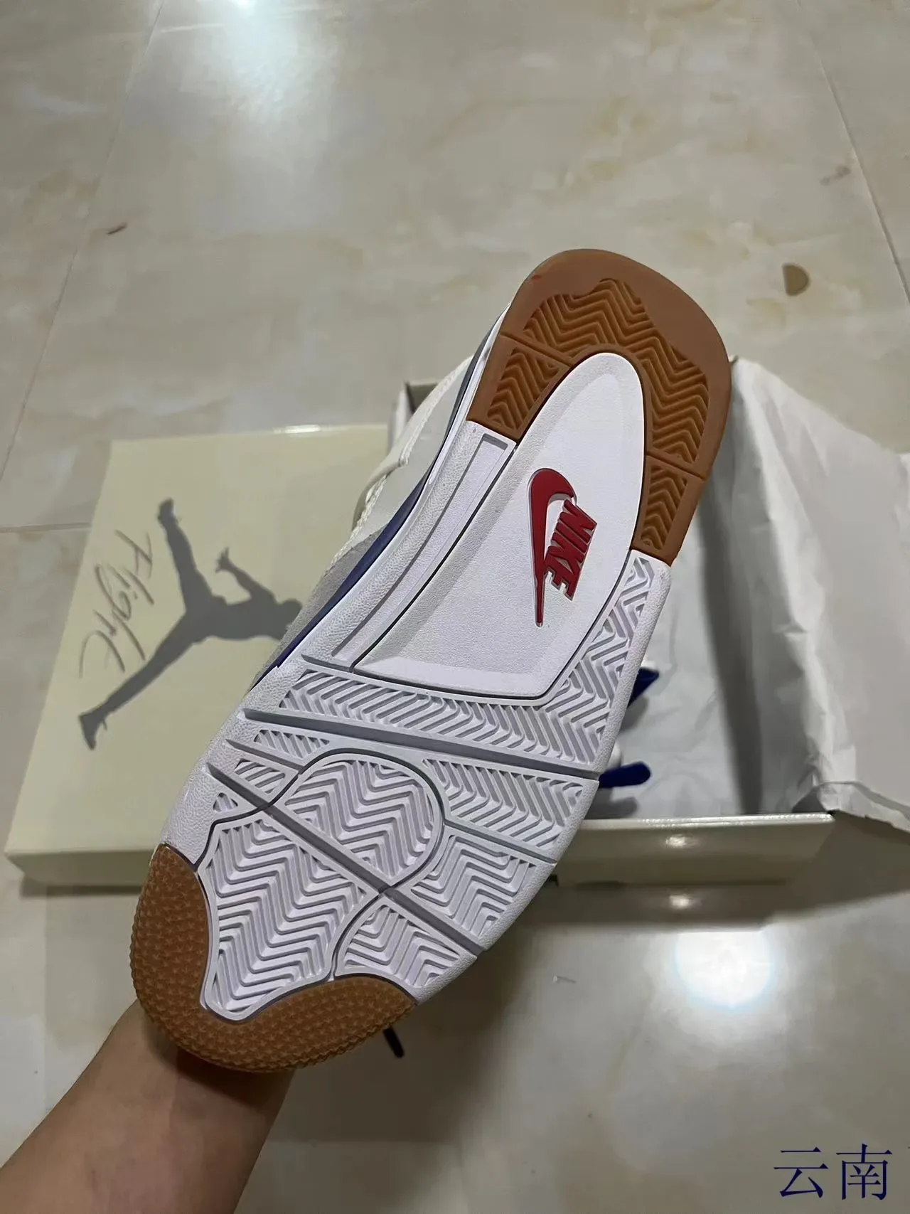 Air Jordan 4 Blanc/Bleu Royal/Gris/Gomme Chaussures de basketball 6