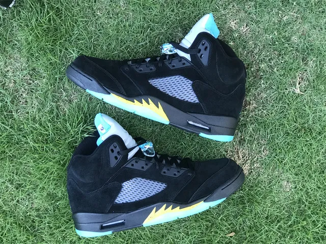 Air Jordan 5 Preto Aqua Amarelo Tênis de Basquete 3