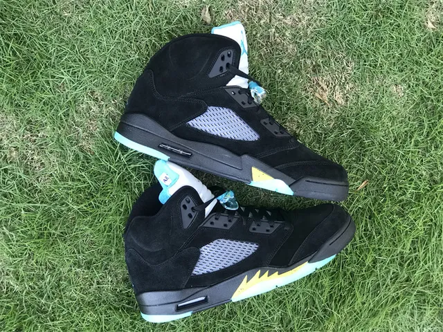 Air Jordan 5 Preto Aqua Amarelo Tênis de Basquete 4