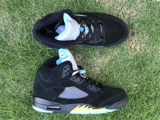 Air Jordan 5 Preto Aqua Amarelo Tênis de Basquete 21