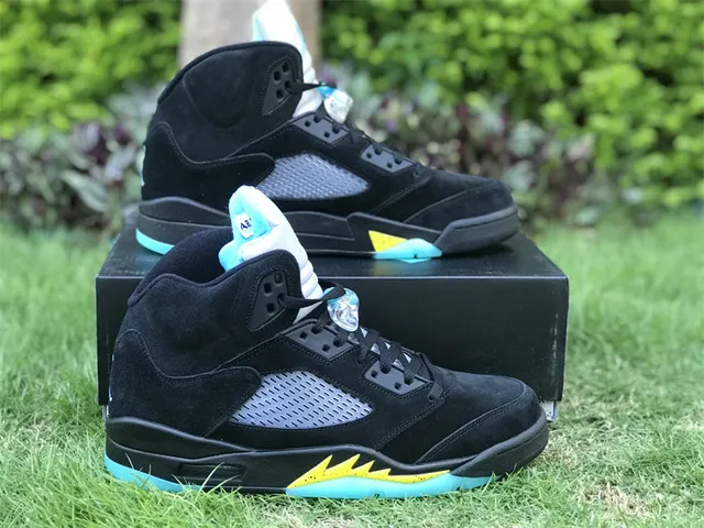 Air Jordan 5 Preto Aqua Amarelo Tênis de Basquete 7