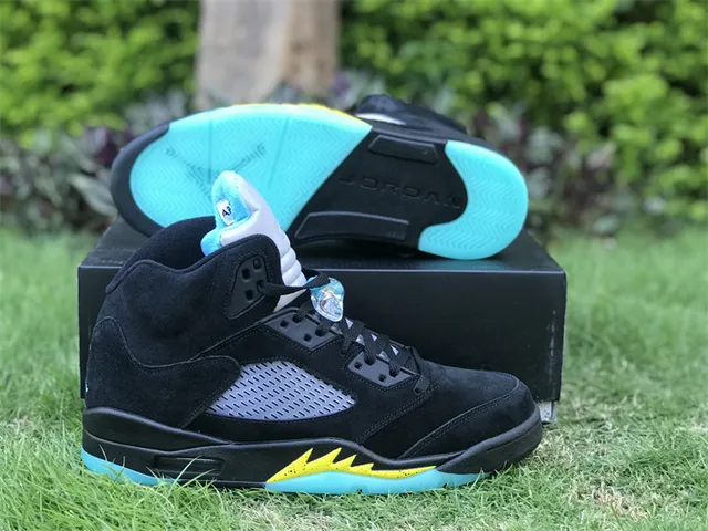 Air Jordan 5 Preto Aqua Amarelo Tênis de Basquete 8