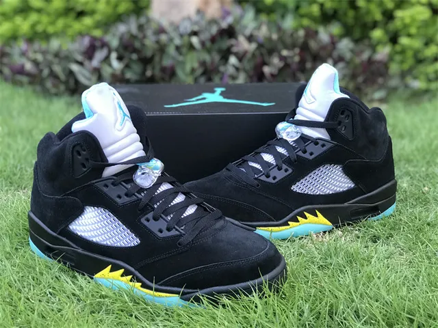 Air Jordan 5 Preto Aqua Amarelo Tênis de Basquete 10
