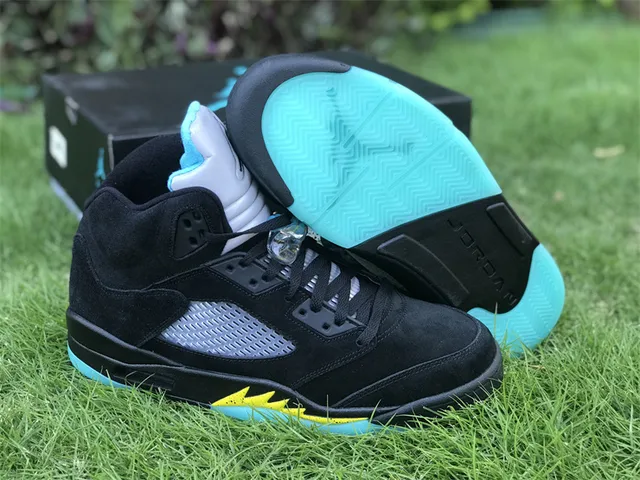Air Jordan 5 Preto Aqua Amarelo Tênis de Basquete 11