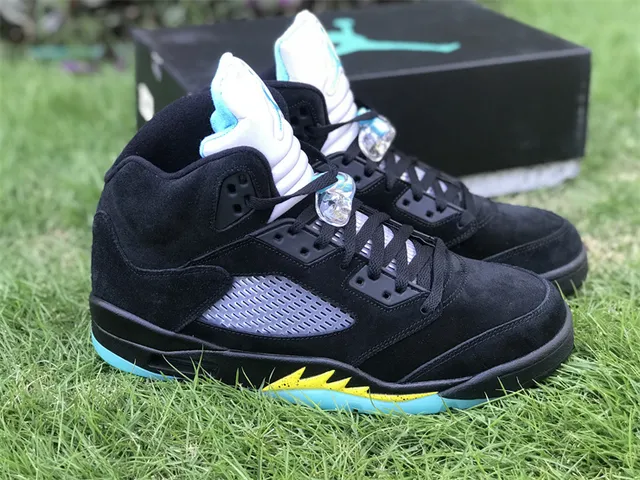Air Jordan 5 Preto Aqua Amarelo Tênis de Basquete 12