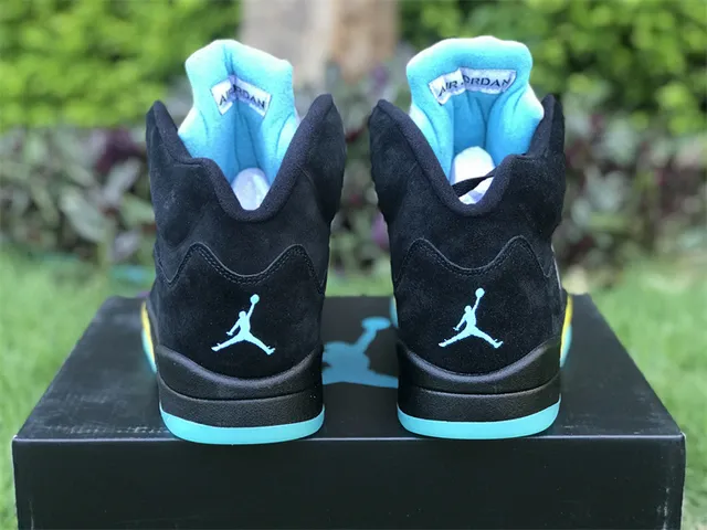 Air Jordan 5 Preto Aqua Amarelo Tênis de Basquete 13
