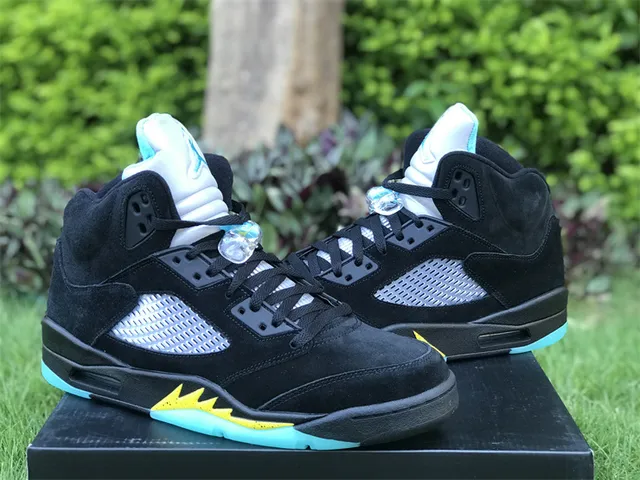 Air Jordan 5 Preto Aqua Amarelo Tênis de Basquete 17