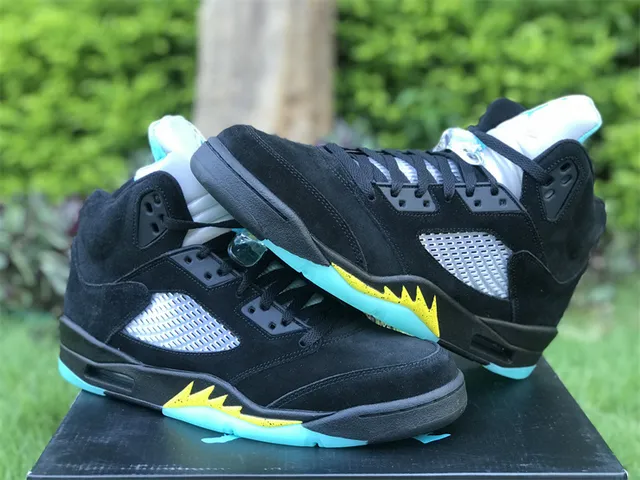 Air Jordan 5 Preto Aqua Amarelo Tênis de Basquete 18