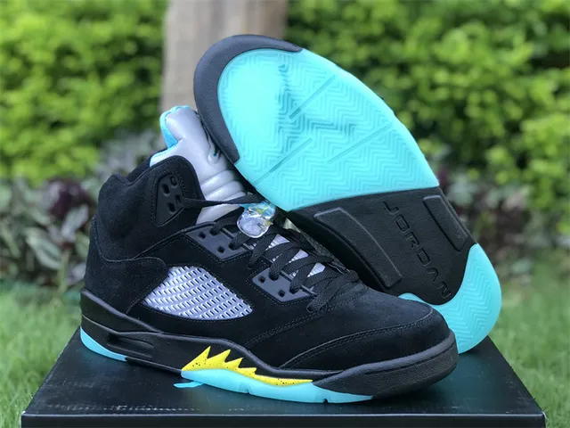 Air Jordan 5 Preto Aqua Amarelo Tênis de Basquete 19