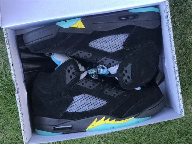 Air Jordan 5 Preto Aqua Amarelo Tênis de Basquete 20