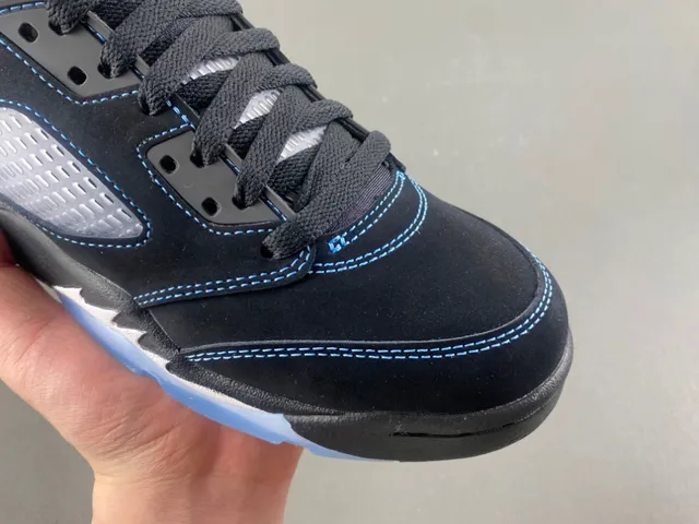 Air Jordan 5 Zapatos de Baloncesto de Ante Negro y Azul Claro 2