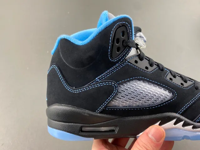 Air Jordan 5 Zapatos de Baloncesto de Ante Negro y Azul Claro 3