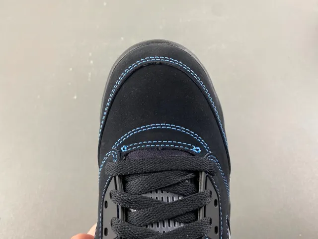 Air Jordan 5 Zapatos de Baloncesto de Ante Negro y Azul Claro 5