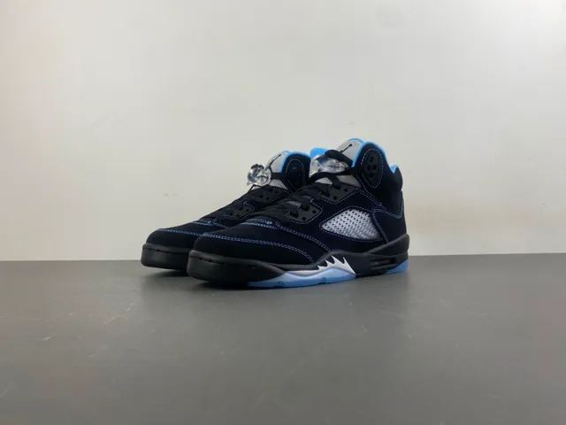 Air Jordan 5 Zapatos de Baloncesto de Ante Negro y Azul Claro 9