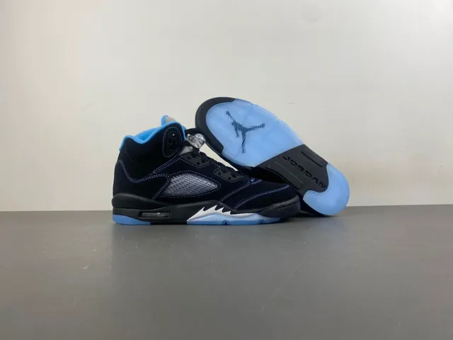 Air Jordan 5 Zapatos de Baloncesto de Ante Negro y Azul Claro 12