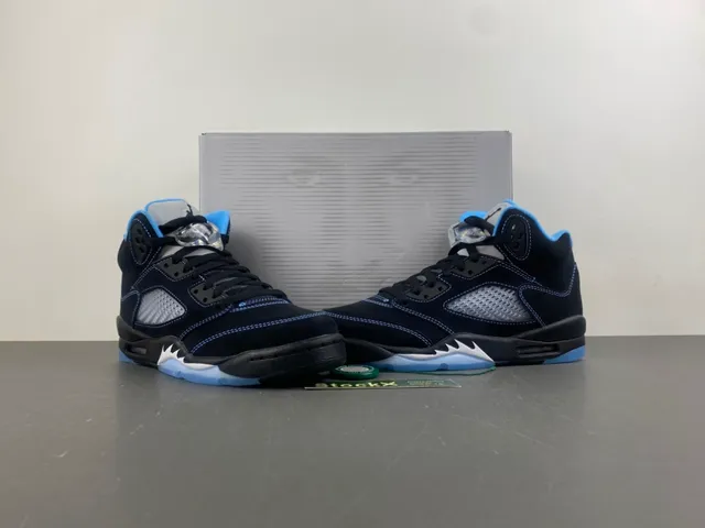 Air Jordan 5 Zapatos de Baloncesto de Ante Negro y Azul Claro 13