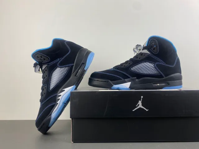 Air Jordan 5 Zapatos de Baloncesto de Ante Negro y Azul Claro 14