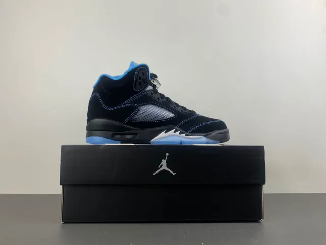 Air Jordan 5 Zapatos de Baloncesto de Ante Negro y Azul Claro 15