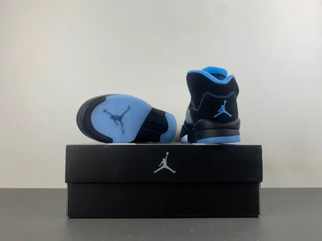 Air Jordan 5 Zapatos de Baloncesto de Ante Negro y Azul Claro 16